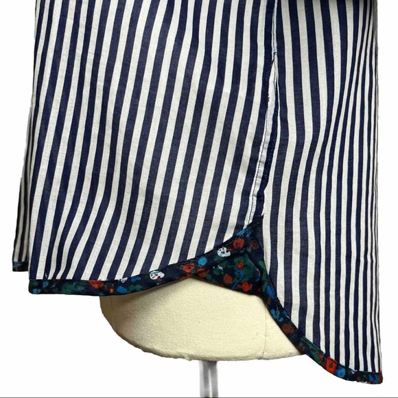 Anthropologie Holding Horses Blue Stripe Blouse Size S Collar Buttons Floral - Picture 6 of 8
